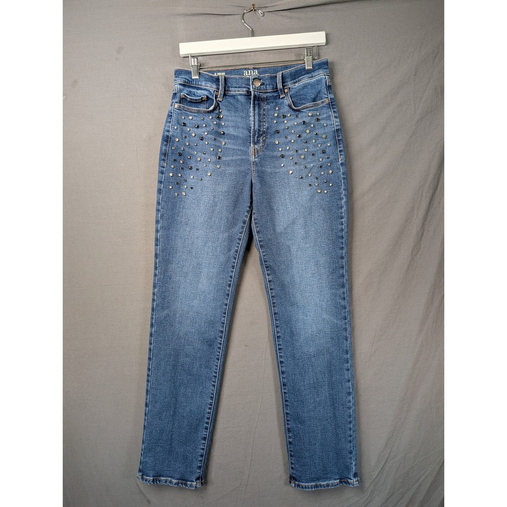 a.n.a Womens High Rise Straight Leg Blue Jeans Studded Rhinestone Size 6 76706-1